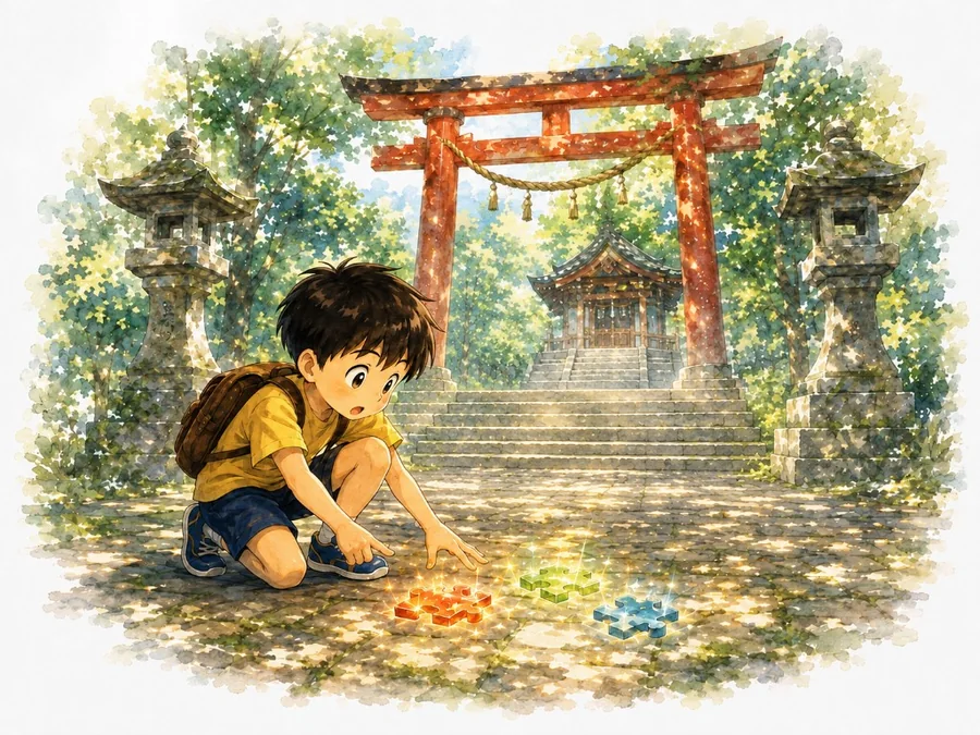 鳥居のそばに、キラキラひかるふしぎな「ピース」が落ちている——。